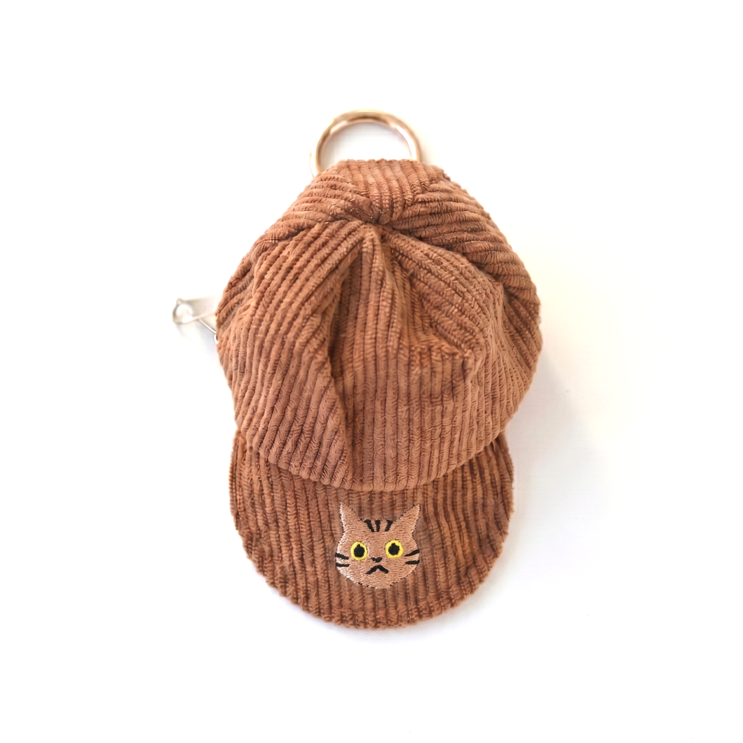 コーデュロイ キャップポーチ 刺繍 猫 小物入れ