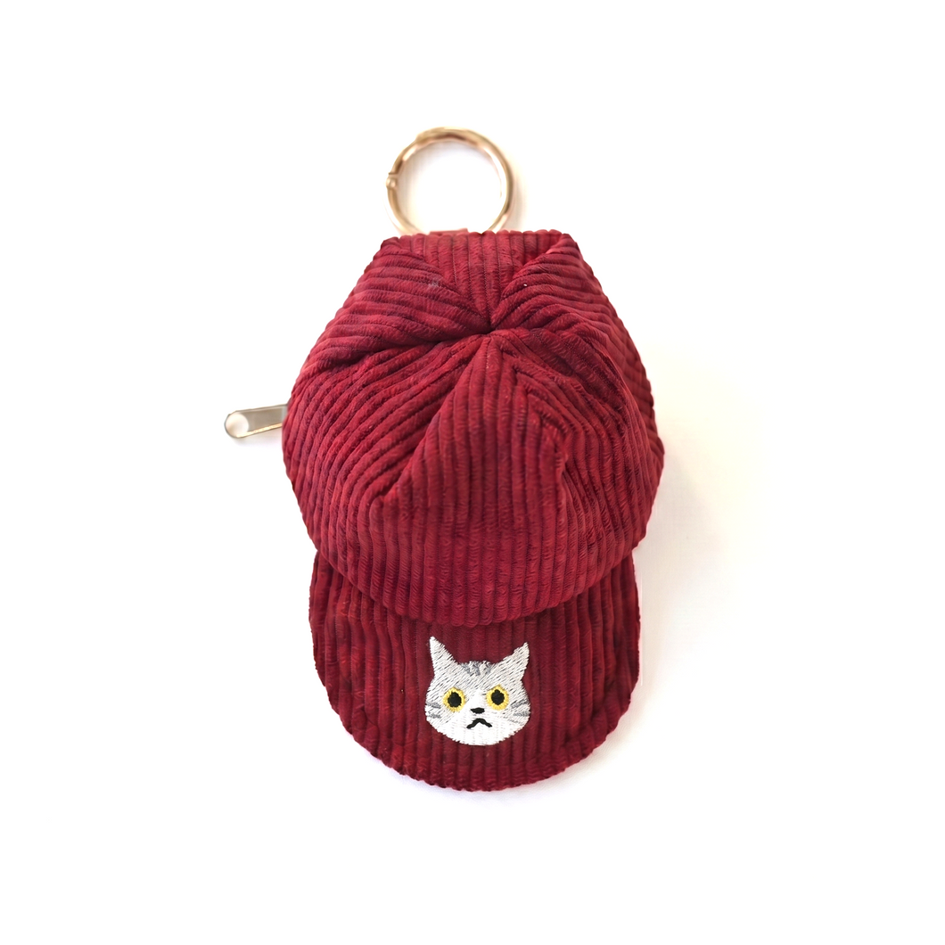 コーデュロイ キャップポーチ 刺繍 猫 小物入れ