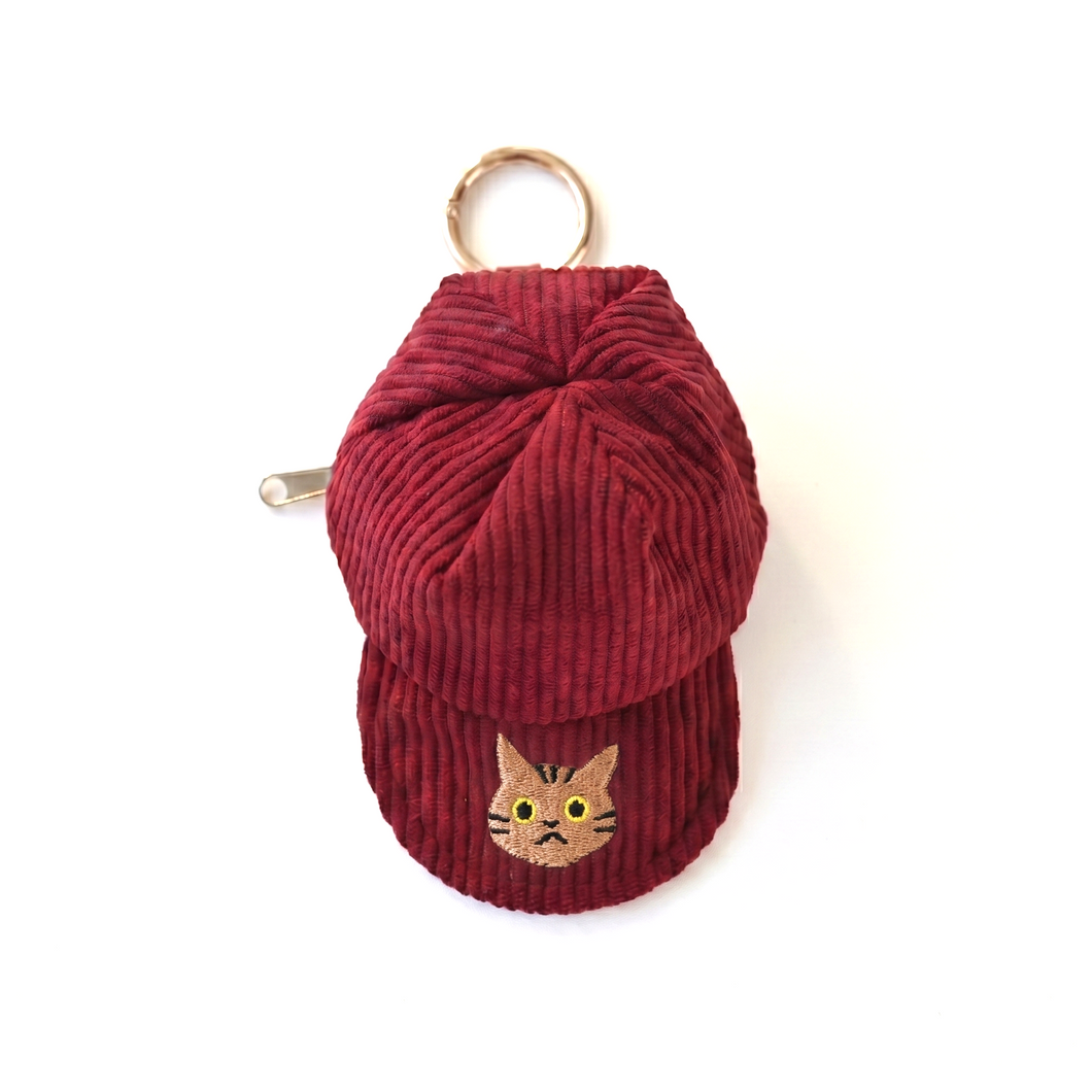 コーデュロイ キャップポーチ 刺繍 猫 小物入れ