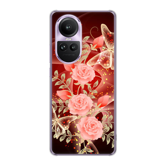 OPPO Reno10 Pro 5G A302OP SoftBank VA824 魅惑の蝶とピンクのバラ ハードケース 背面印刷