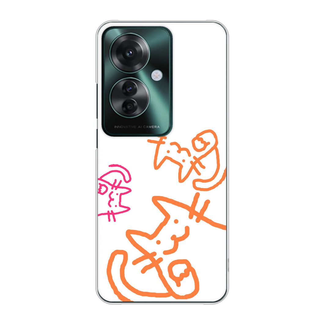 OPPO Reno11 A A401OP Y!mobile 1098 手まねきする3匹のネコ ハードケース 背面印刷