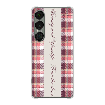 Xperia 1 VII A501SO SoftBank ピンクチェック ハードケース 背面印刷