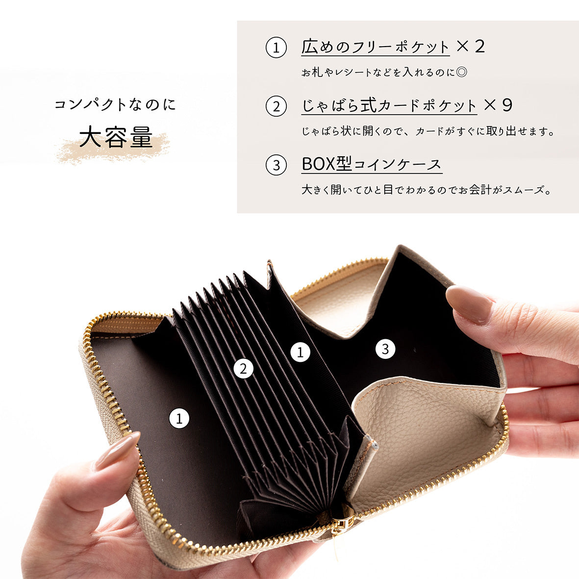 ぷっくりミモザ × シュリンクレザー ミニ財布 お札が折れない コンパクトウォレット