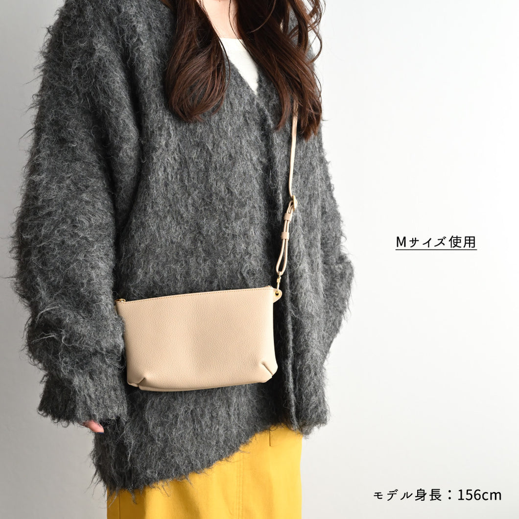 姫路レザー シュリンクレザー 横型マチありファスナーポシェット
