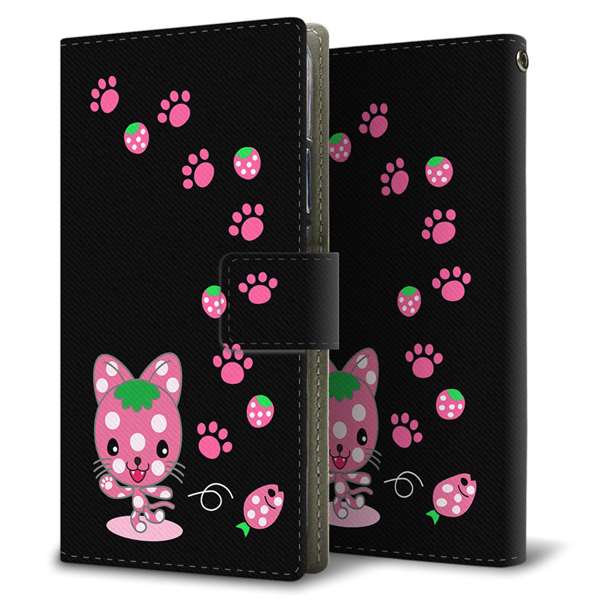 Xiaomi 13T XIG04 au 高画質仕上げ プリント手帳型ケース ( 薄型スリム )むかいあぐる イチゴ猫のにゃんベリー