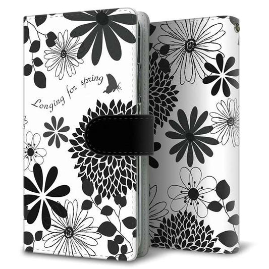 BASIO active SHG09 au 高画質仕上げ プリント手帳型ケース ( 通常型 )花柄モノトーン