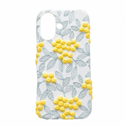 iPhone6 PLUS ぷっくりミモザ 刺繍 くすみカラー まるっと全貼りハードケース
