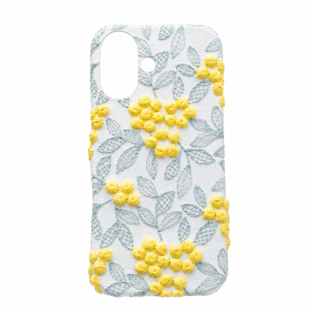 HUAWEI P30 lite Premium HWV33 au ぷっくりミモザ 刺繍 くすみカラー まるっと全貼りハードケース