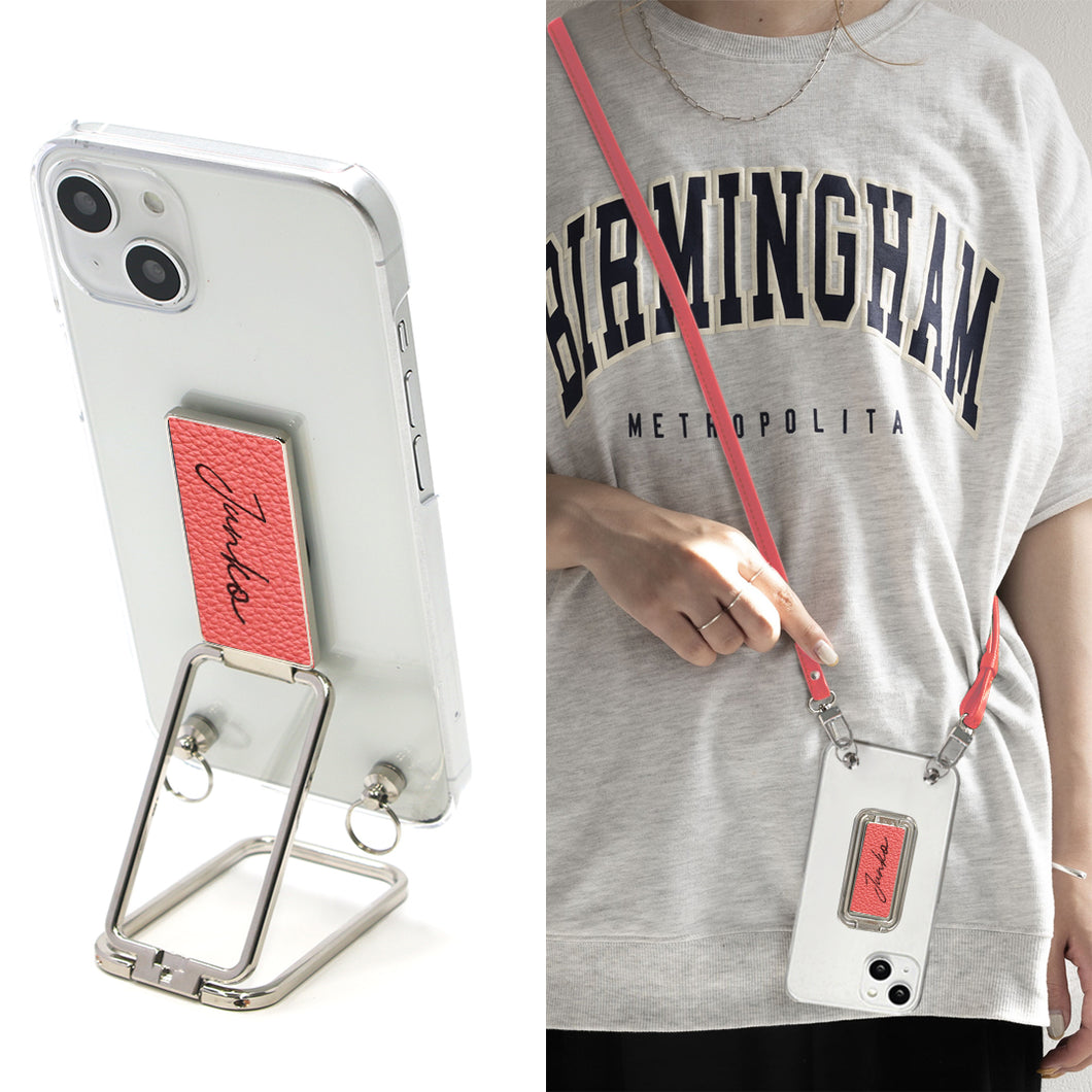 Xperia 5 II SOG02 au スマホスタンドになる名入れ多機能リング＆透明クリアケース ストラップ付き