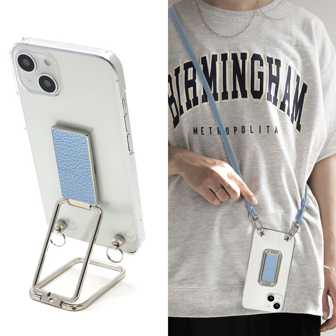 Galaxy S23 FE SCG24 au スマホスタンドになる名入れ多機能リング＆透明クリアケース ストラップ付き