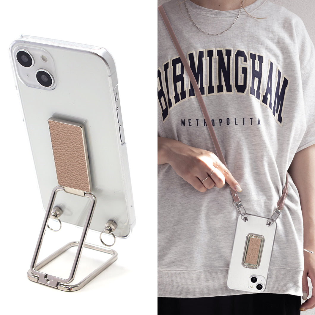 Galaxy S23 SCG19 au スマホスタンドになる名入れ多機能リング＆透明クリアケース ストラップ付き