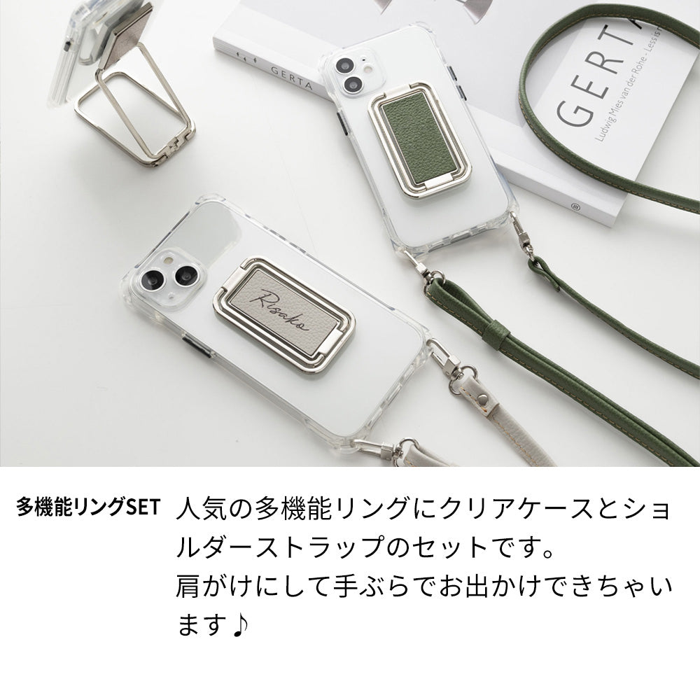Galaxy Note10+ SCV45 au スマホスタンドになる名入れ多機能リング＆透明クリアケース ストラップ付き