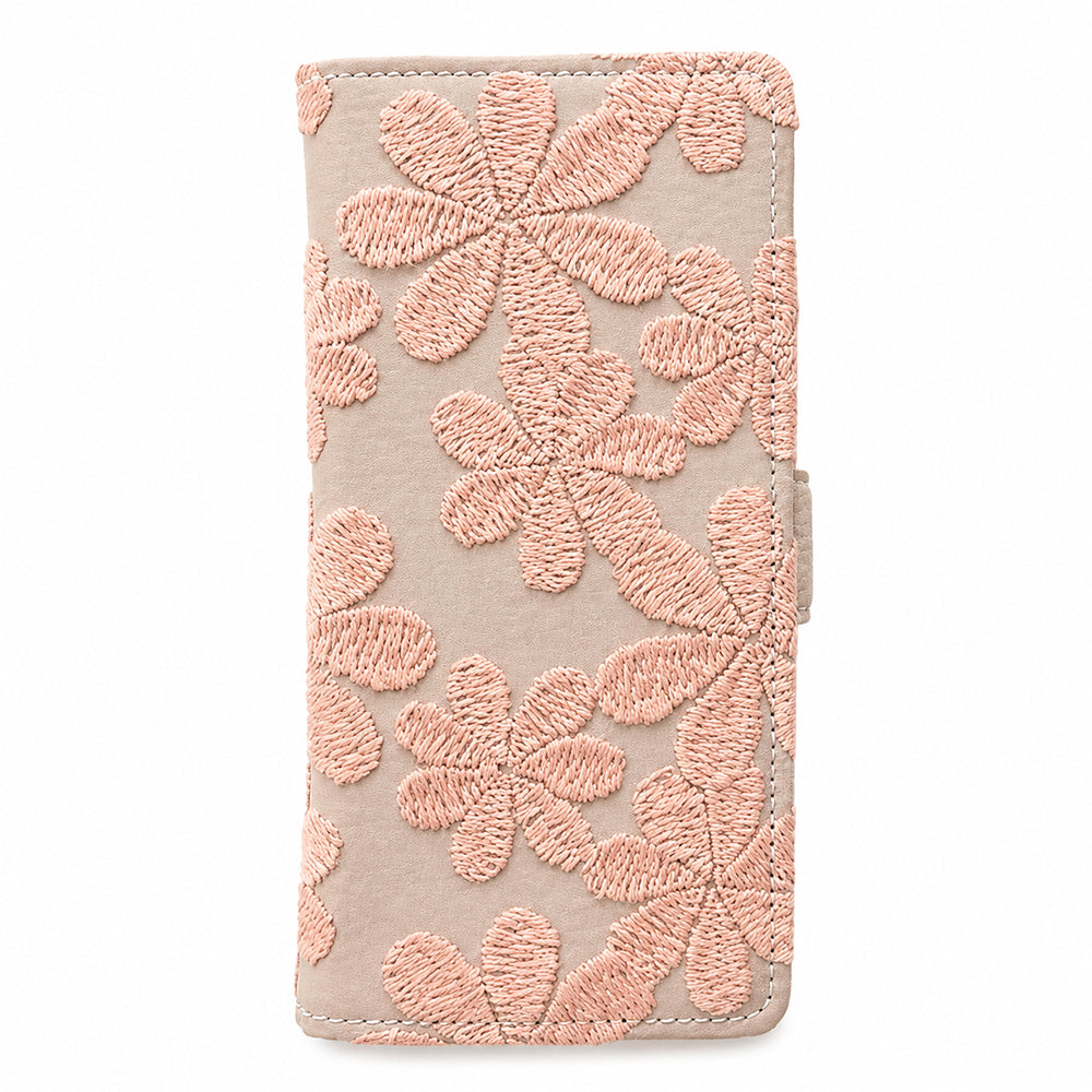 iPhone XR ラテフラワー 刺繍 サイドマグネット スマホケース 手帳型