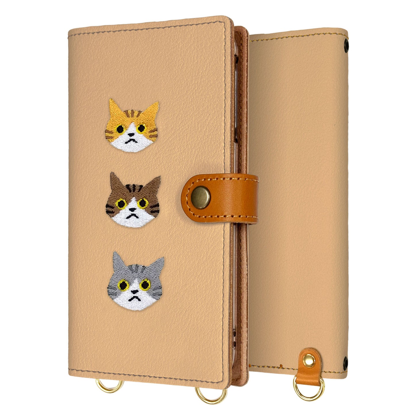 Redmi 9T 64GB 刺繍 3匹の猫 手帳型ケース 耐衝撃