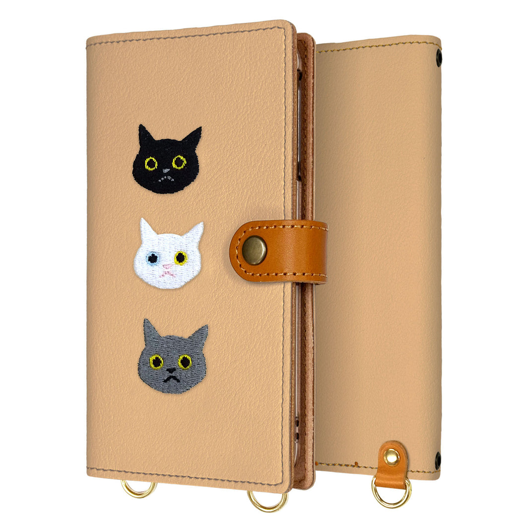 Google Pixel 10a 刺繍 3匹の猫 手帳型ケース 耐衝撃