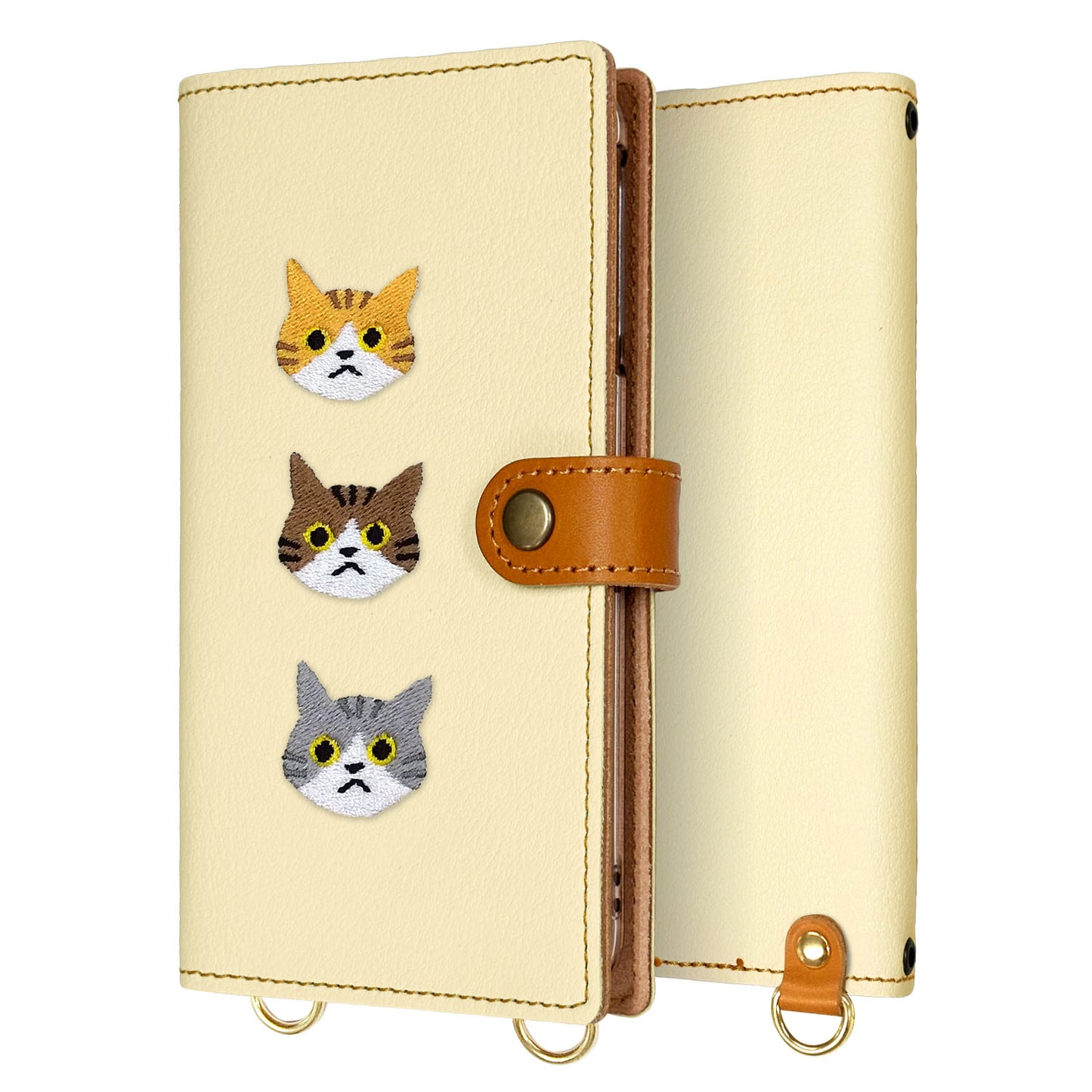Google Pixel 8a 刺繍 3匹の猫 手帳型ケース 耐衝撃