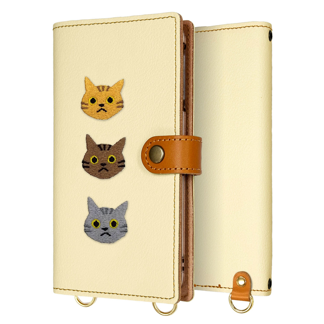 Redmi 9T 64GB 刺繍 3匹の猫 手帳型ケース 耐衝撃