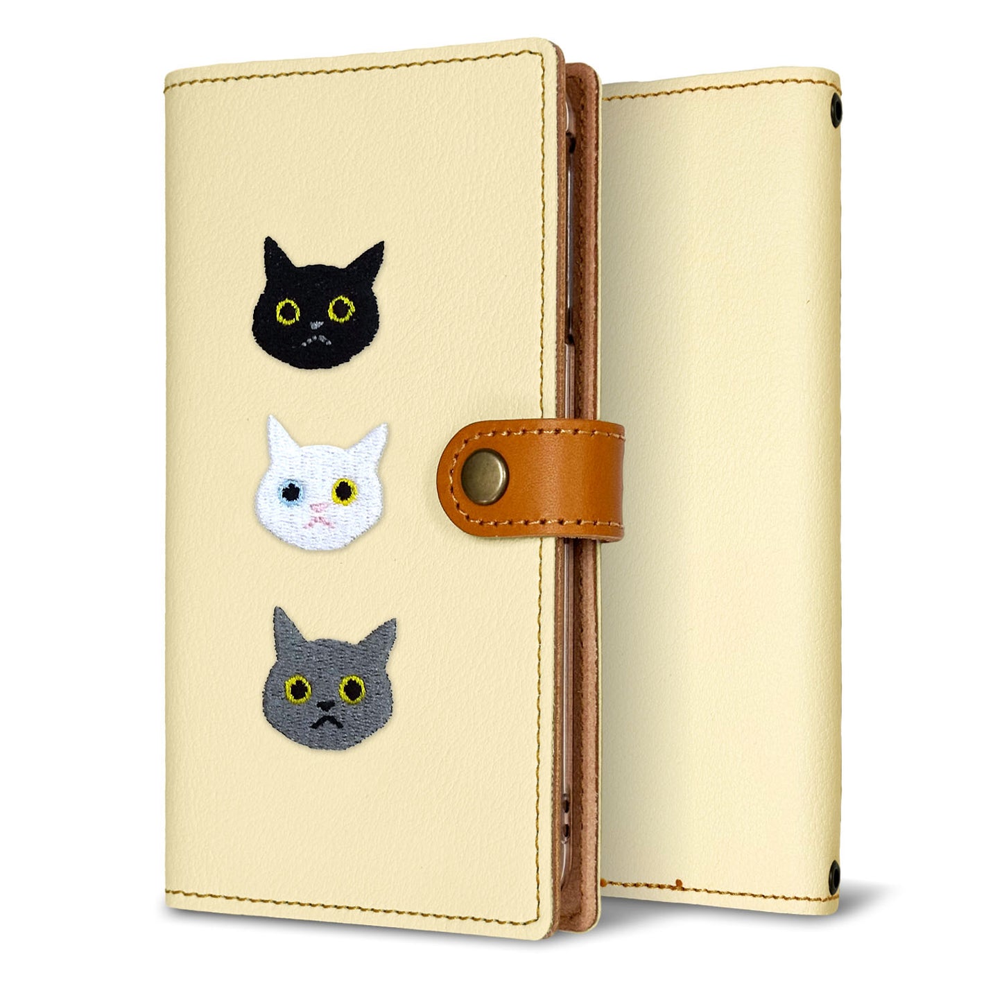 Xperia 1 SOV40 au 刺繍 3匹の猫 手帳型ケース 耐衝撃