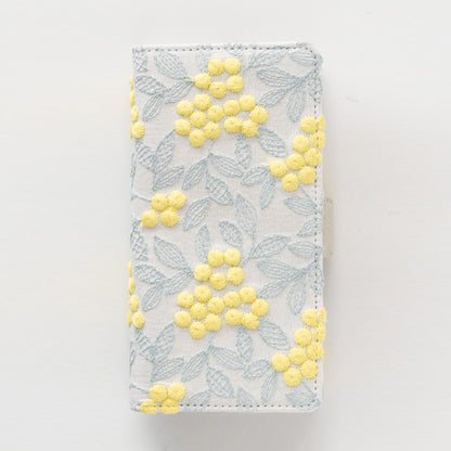 Xperia 1 IV SO-51C docomo ぷっくりミモザ 刺繍 サイドマグネット スマホケース 手帳型