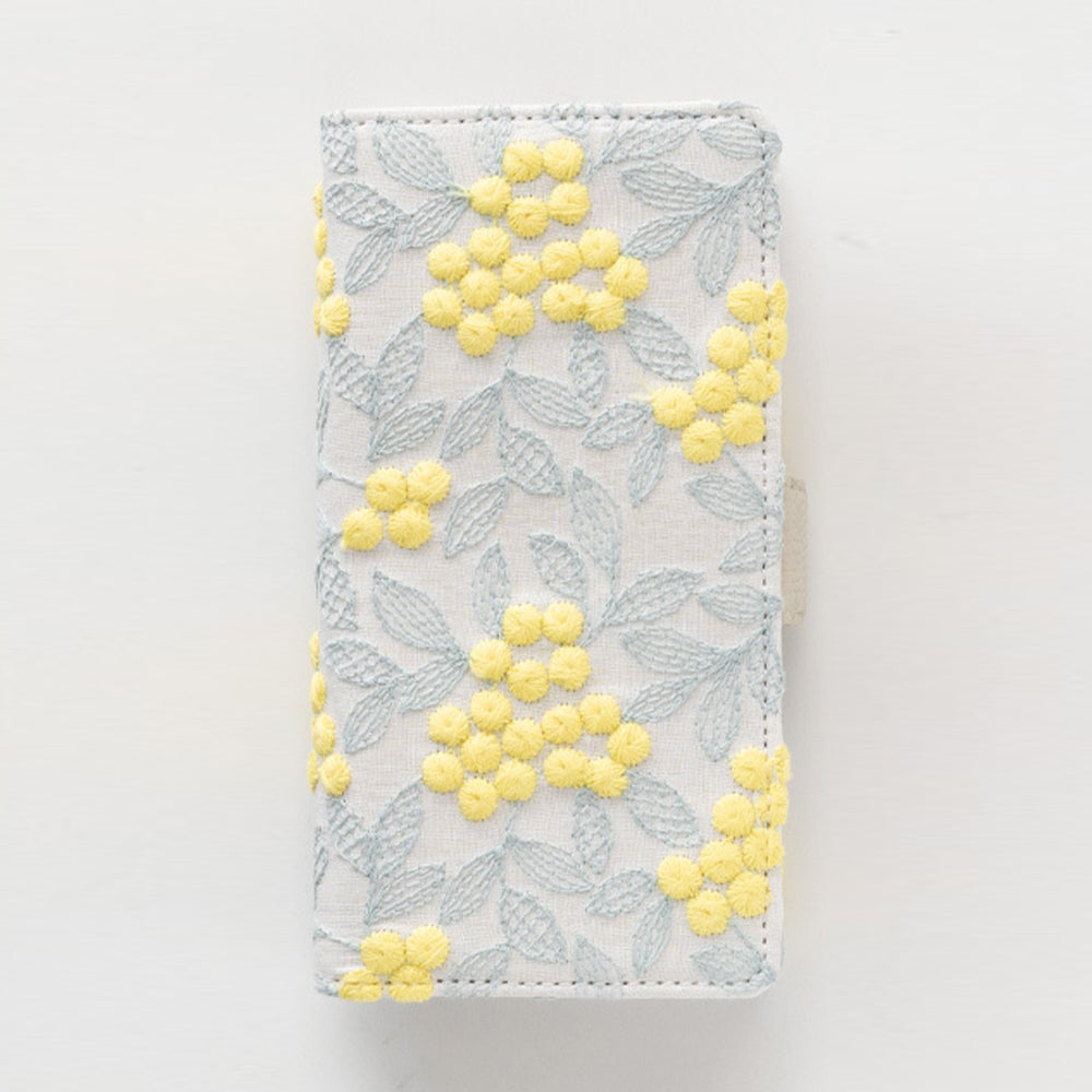 Google Pixel 8 ぷっくりミモザ 刺繍 サイドマグネット スマホケース 手帳型