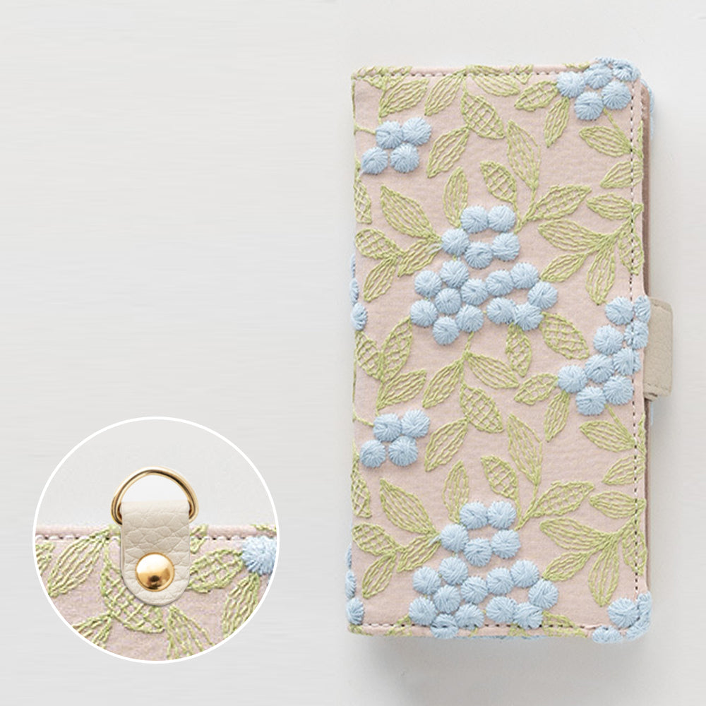 Google Pixel 8 ぷっくりミモザ 刺繍 サイドマグネット スマホケース 手帳型