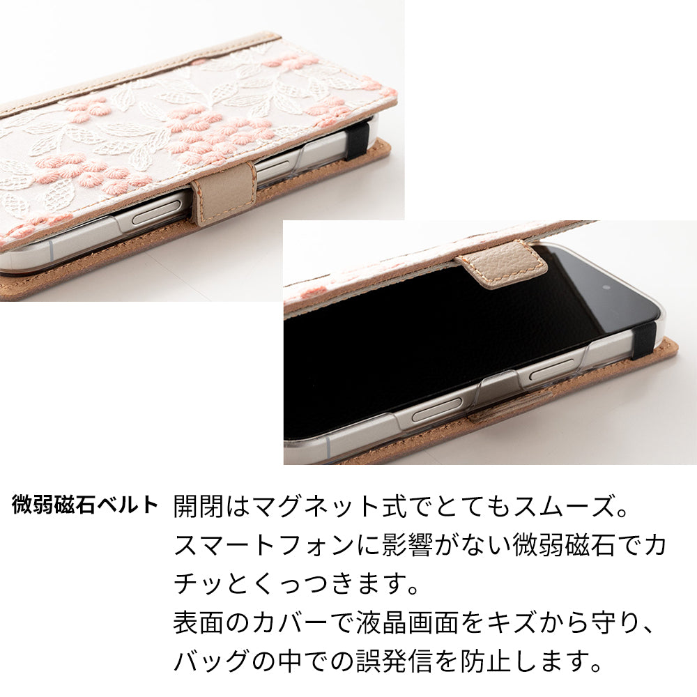 Xperia 10 III SOG04 au ぷっくりミモザ × シュリンクレザー 本革 サイドマグネット スマホケース 手帳型