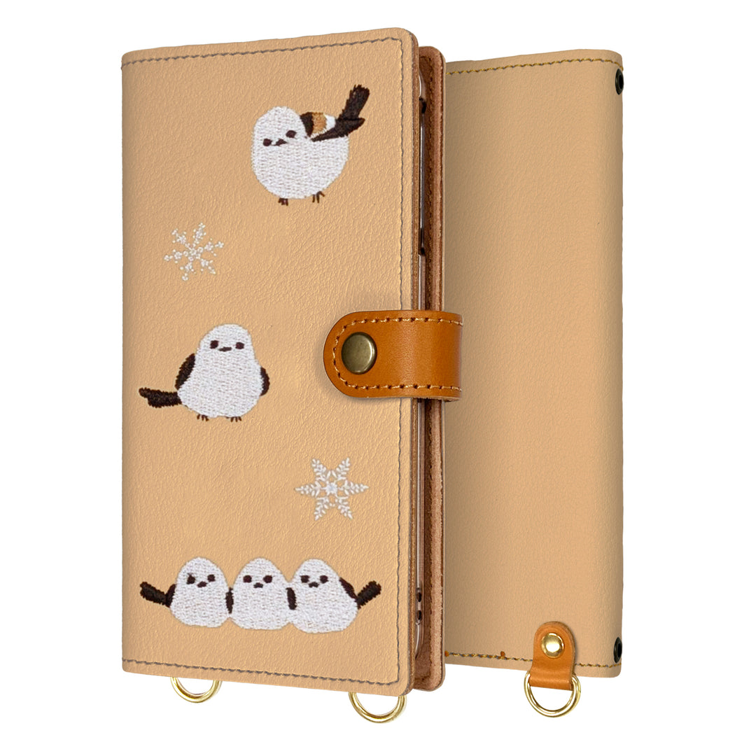 iPhone6s PLUS 刺繍 雪とシマエナガ 手帳型ケース 耐衝撃