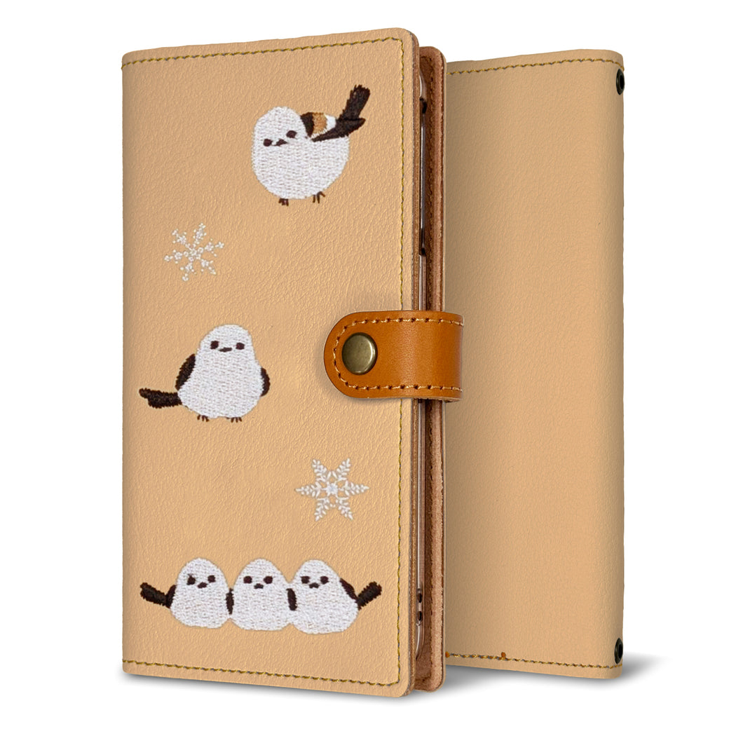 Xperia 1 VIII A601SO SoftBank 刺繍 雪とシマエナガ 手帳型ケース 耐衝撃