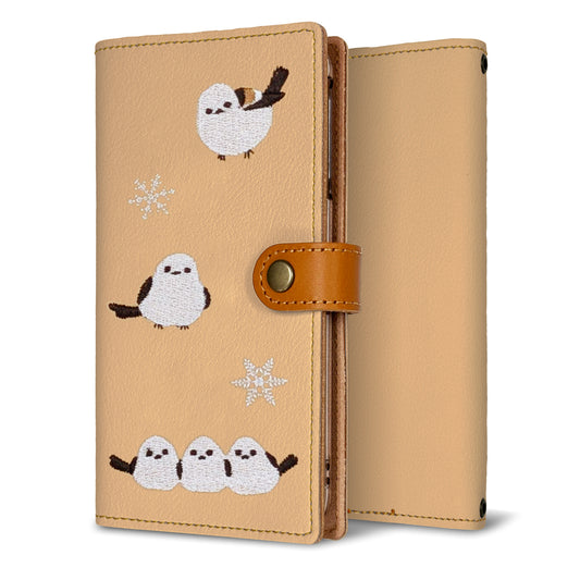 OPPO A73 刺繍 雪とシマエナガ 手帳型ケース 耐衝撃