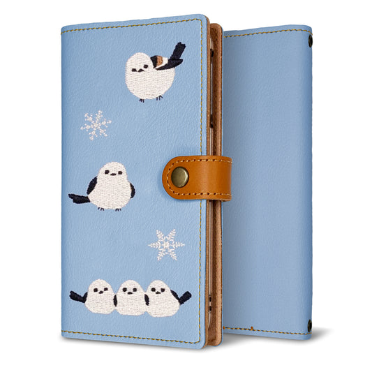 OPPO A73 刺繍 雪とシマエナガ 手帳型ケース 耐衝撃