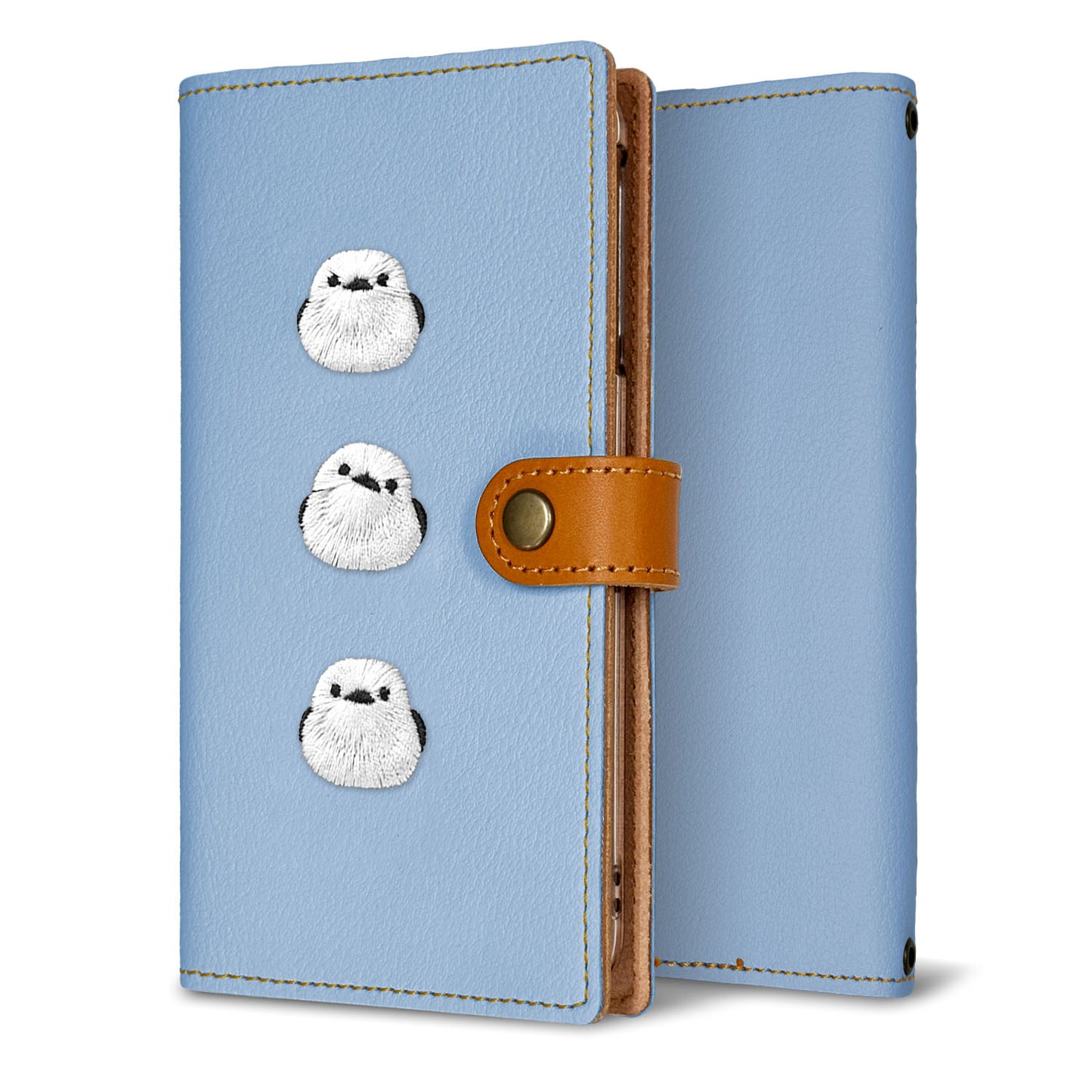 Xperia 5 SOV41 au 刺繍 シマエナガ 手帳型ケース 耐衝撃