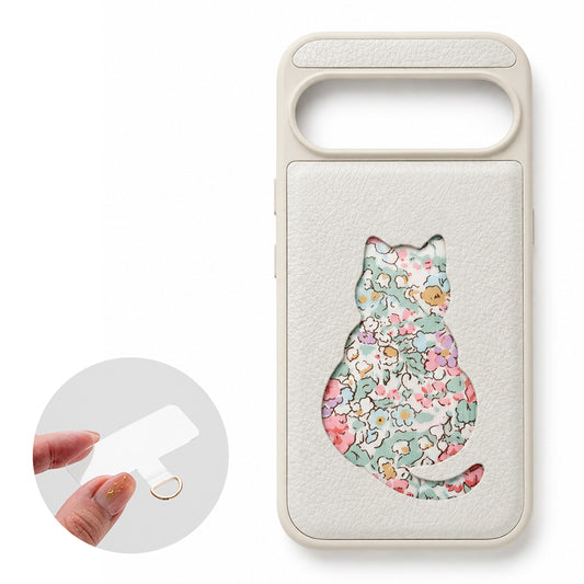iPhone Air リバティ猫・リバティうさぎ 本革 スマホショルダー カラーリアケース スマホケース