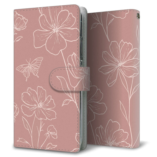 AQUOS sense4 SH-M15 花のスケッチ 大人かわいい プリント手帳型ケース 耐衝撃