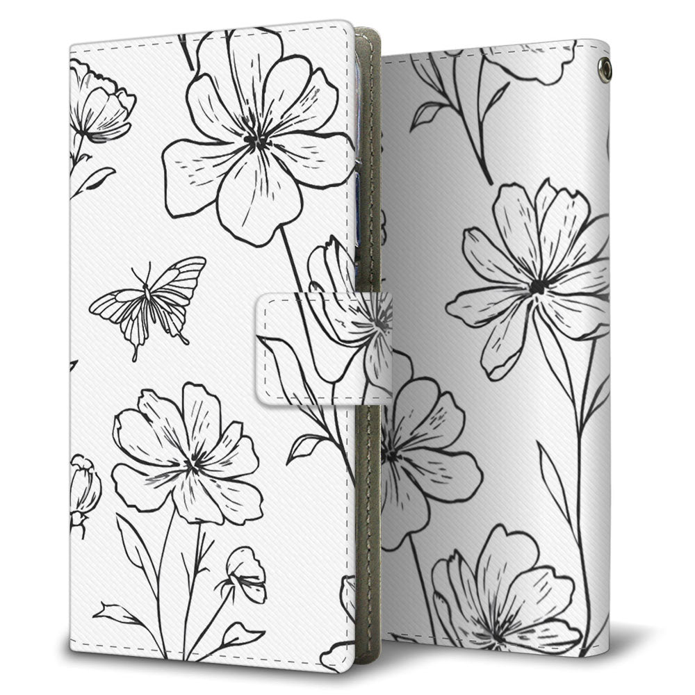 AQUOS sense4 SH-41A docomo 花のスケッチ 大人かわいい プリント手帳型ケース 耐衝撃