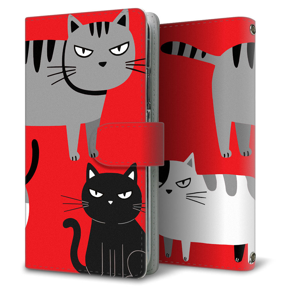 iPhone16 Plus サイレントキャット プリント手帳型ケース 耐衝撃