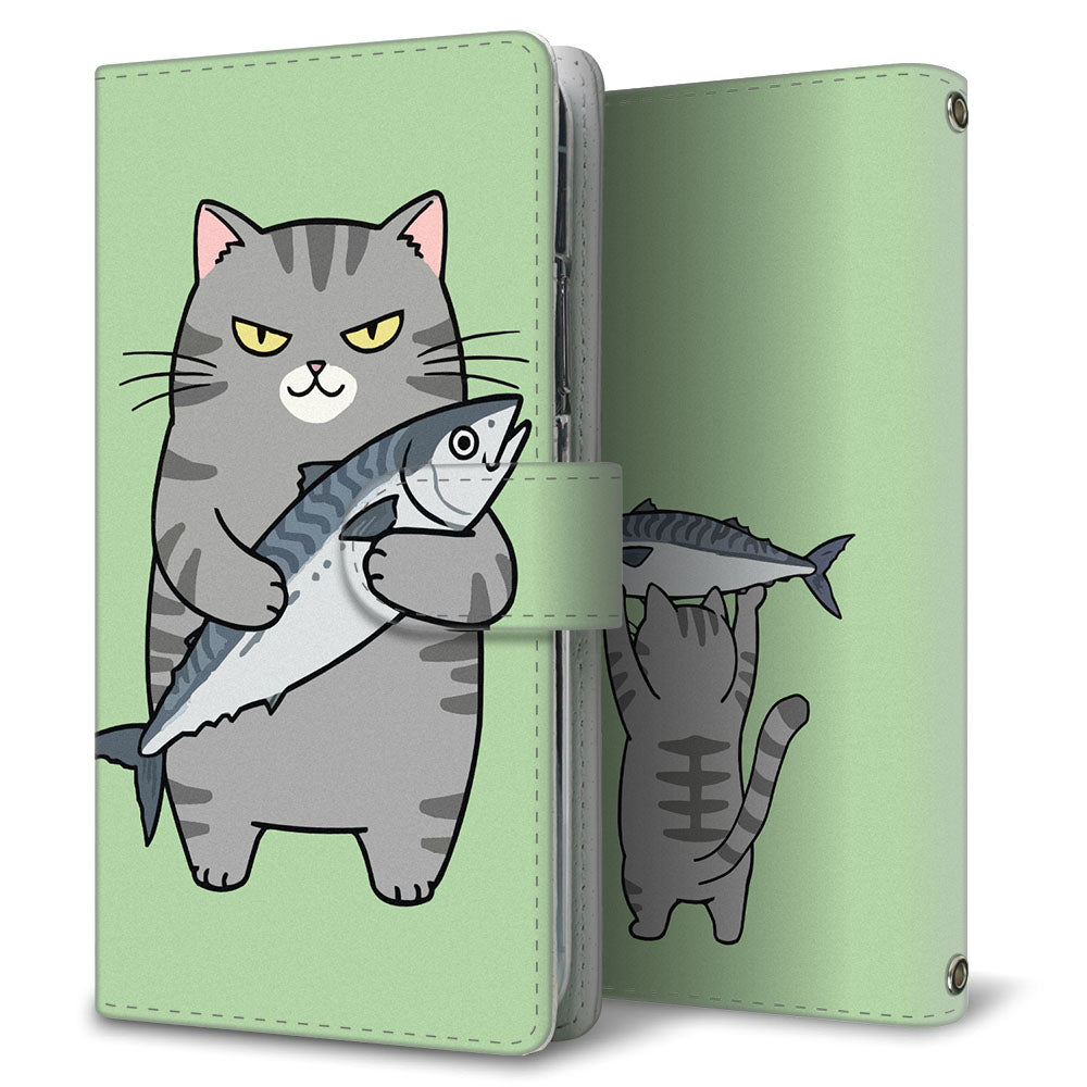 Xperia 10 III SOG04 au サバトラ猫とサバ プリント手帳型ケース 耐衝撃