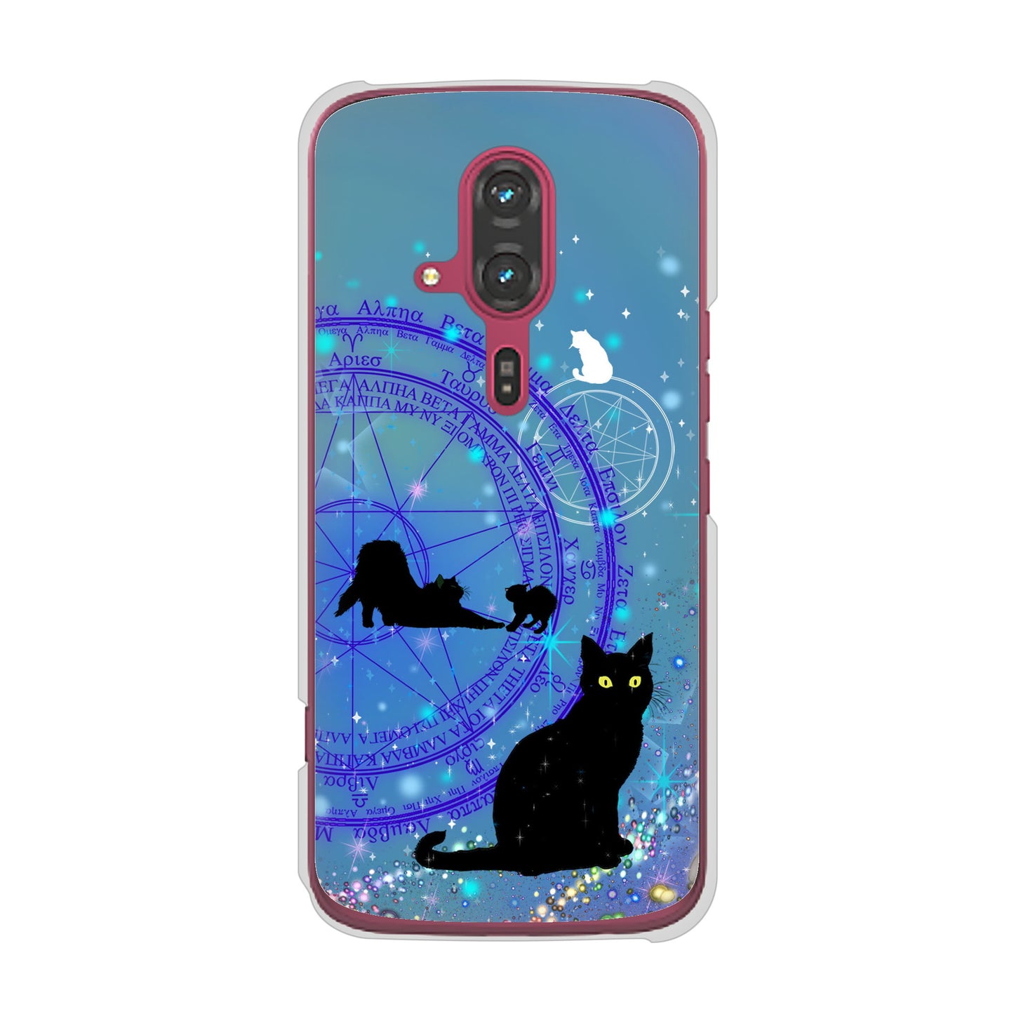 らくらくスマートフォン F-53E docomo 高画質仕上げ 背面印刷 ハードケース魔法陣猫