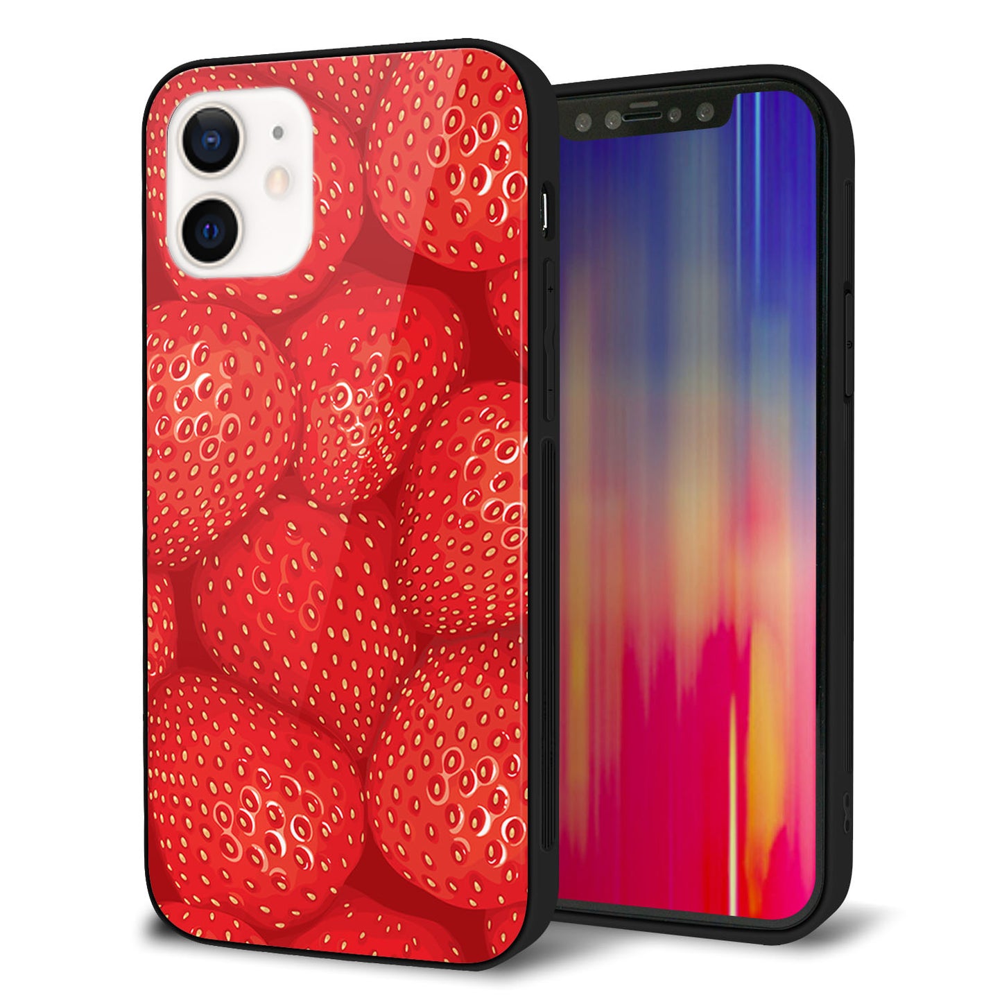 iPhone 12 強化ガラス＆TPUスマホケース ガラプリ【444 ストロベリーウォール】