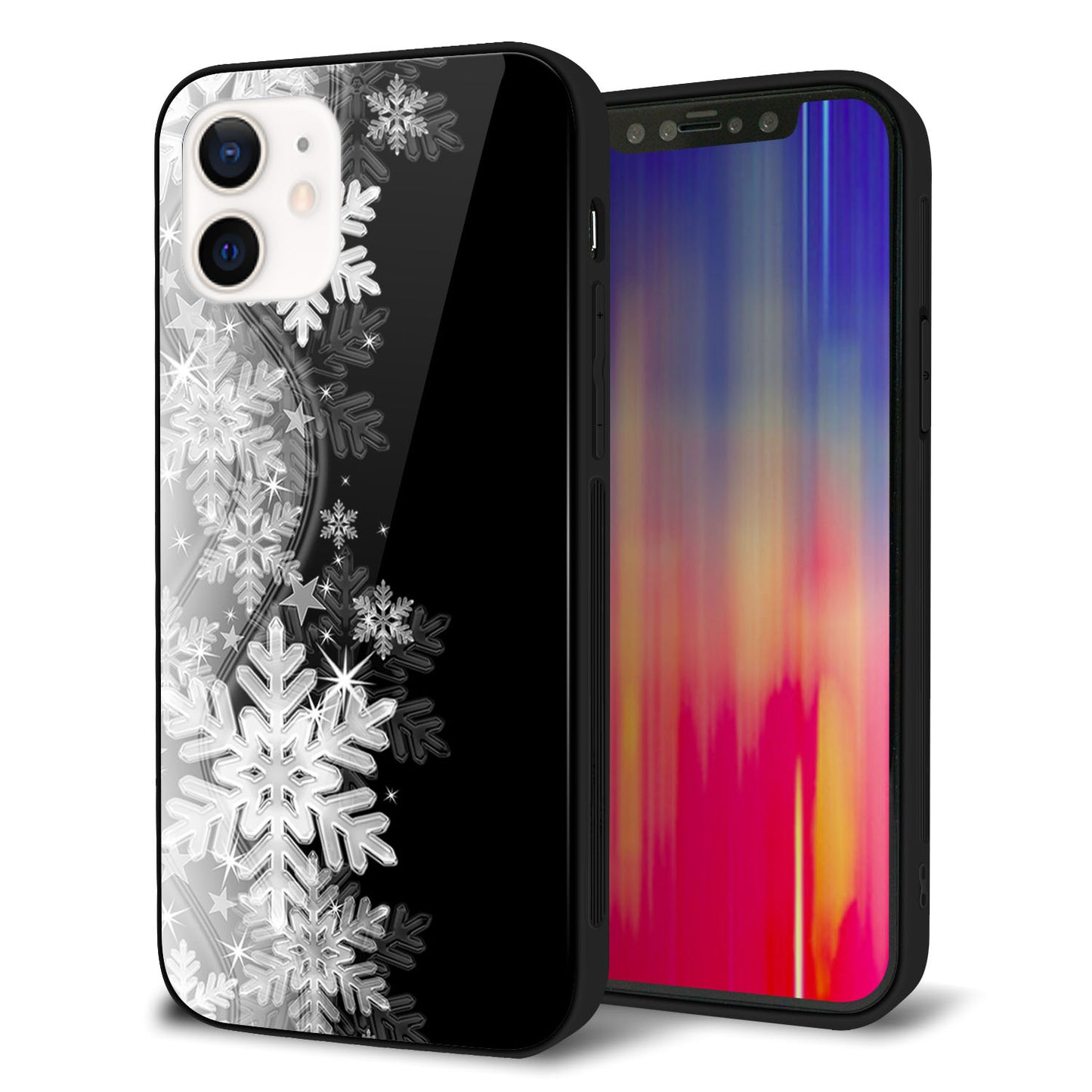 iPhone 12 強化ガラス＆TPUスマホケース ガラプリ【603 白銀と闇】