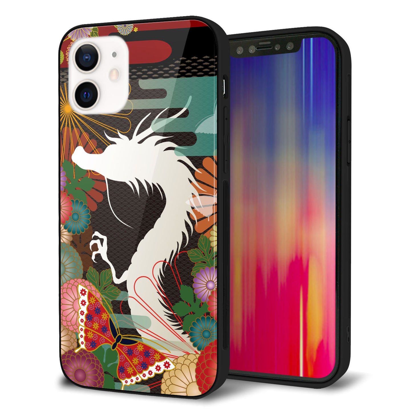 iPhone 12 強化ガラス＆TPUスマホケース ガラプリ【635 白龍】