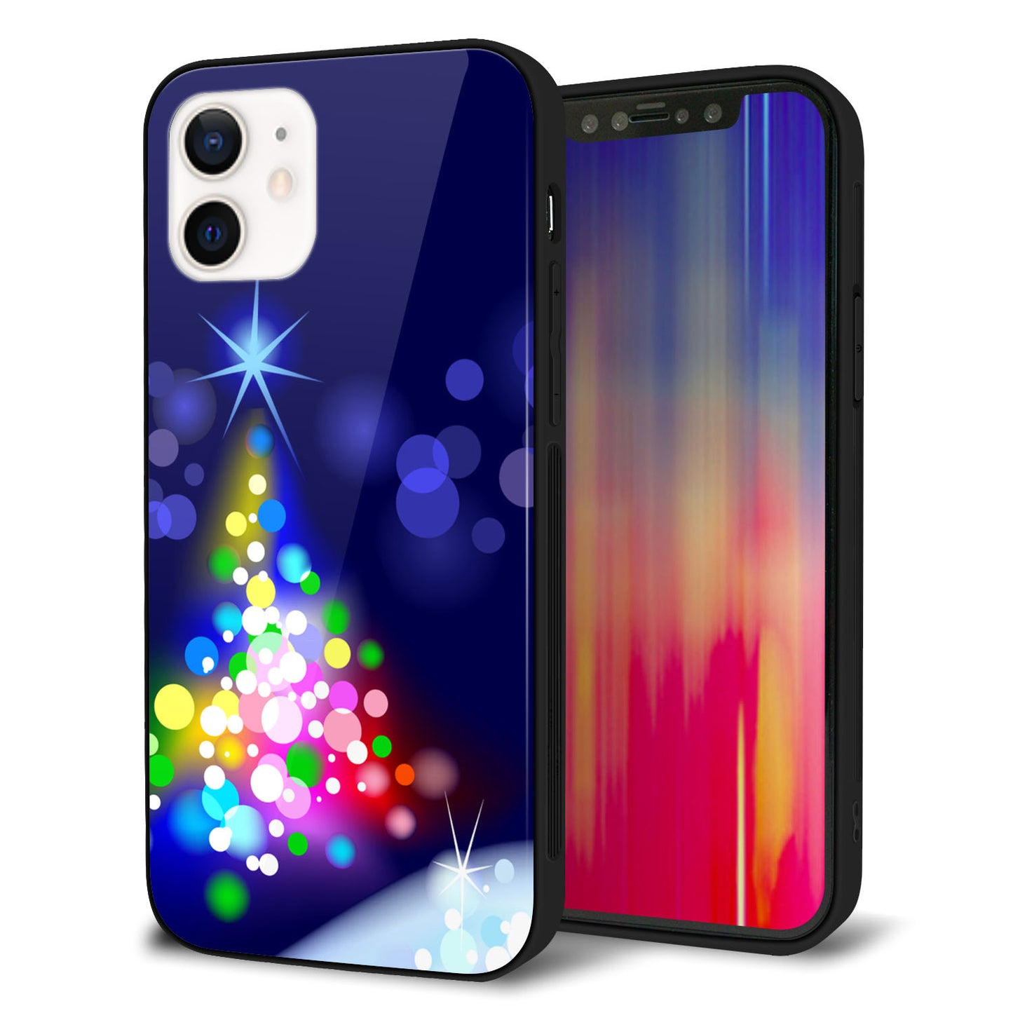 iPhone 12 強化ガラス＆TPUスマホケース ガラプリ【720 白銀のクリスマスツリー】