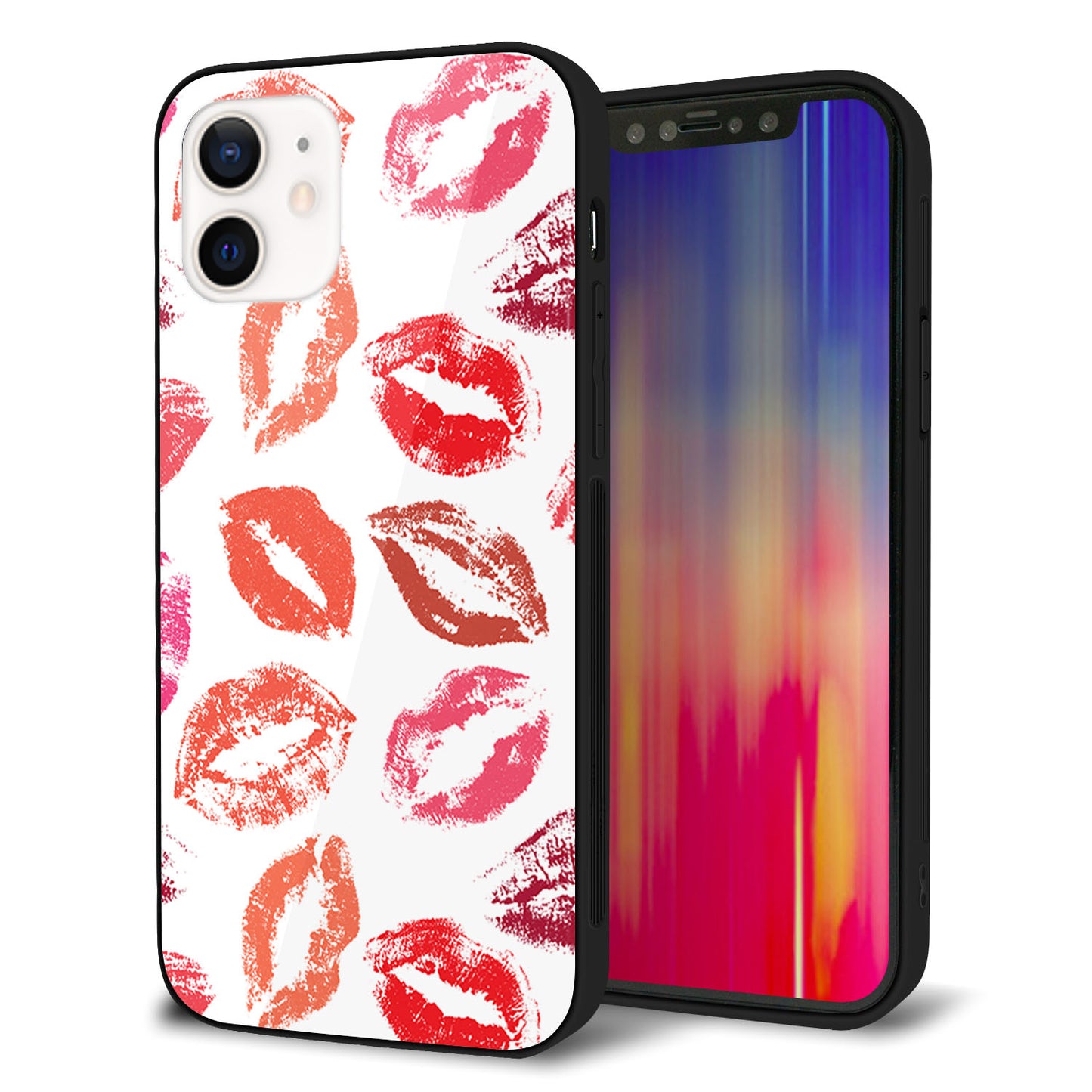 iPhone 12 強化ガラス＆TPUスマホケース ガラプリ【734 キスkissキス】