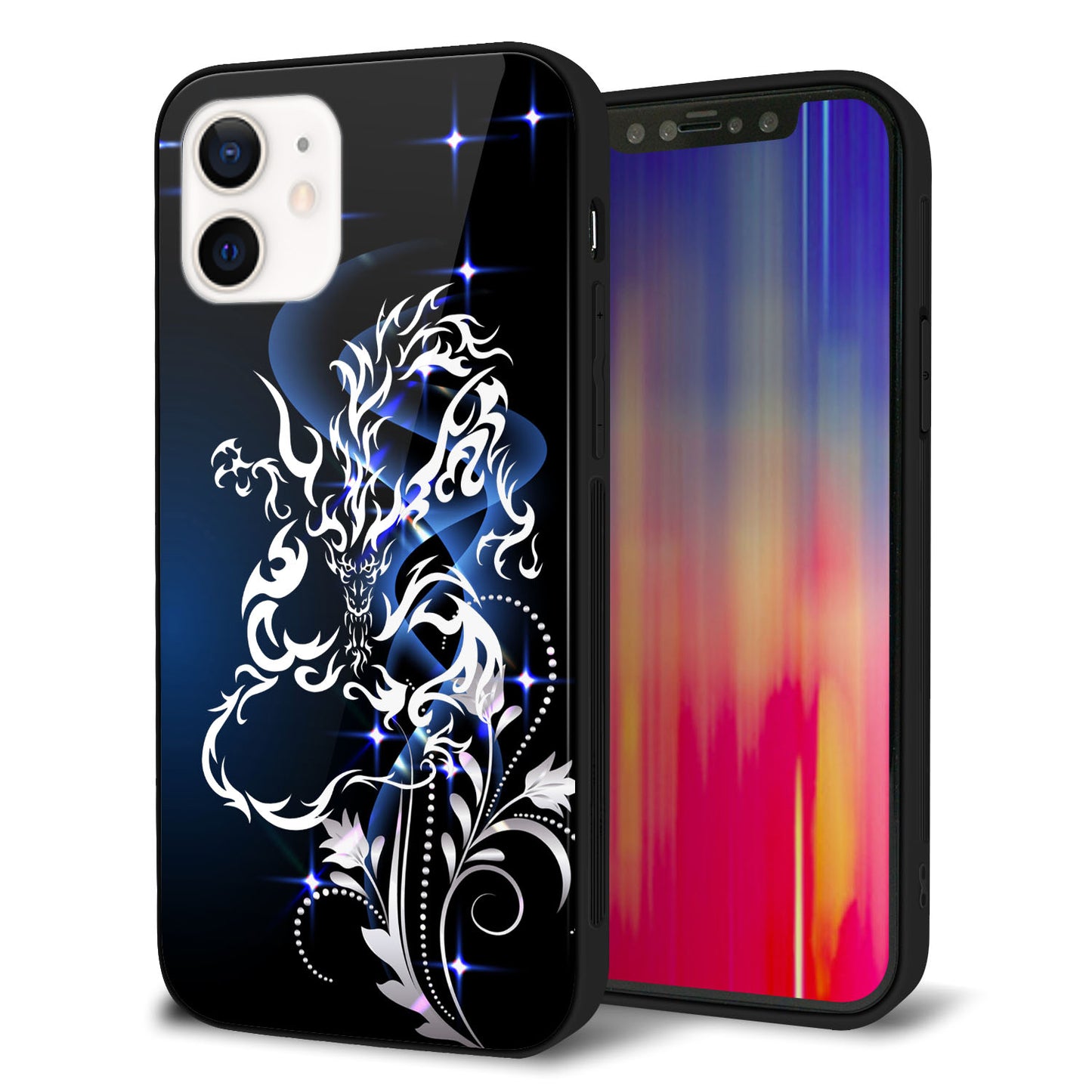 iPhone 12 強化ガラス＆TPUスマホケース ガラプリ【1000 闇のシェンロン】