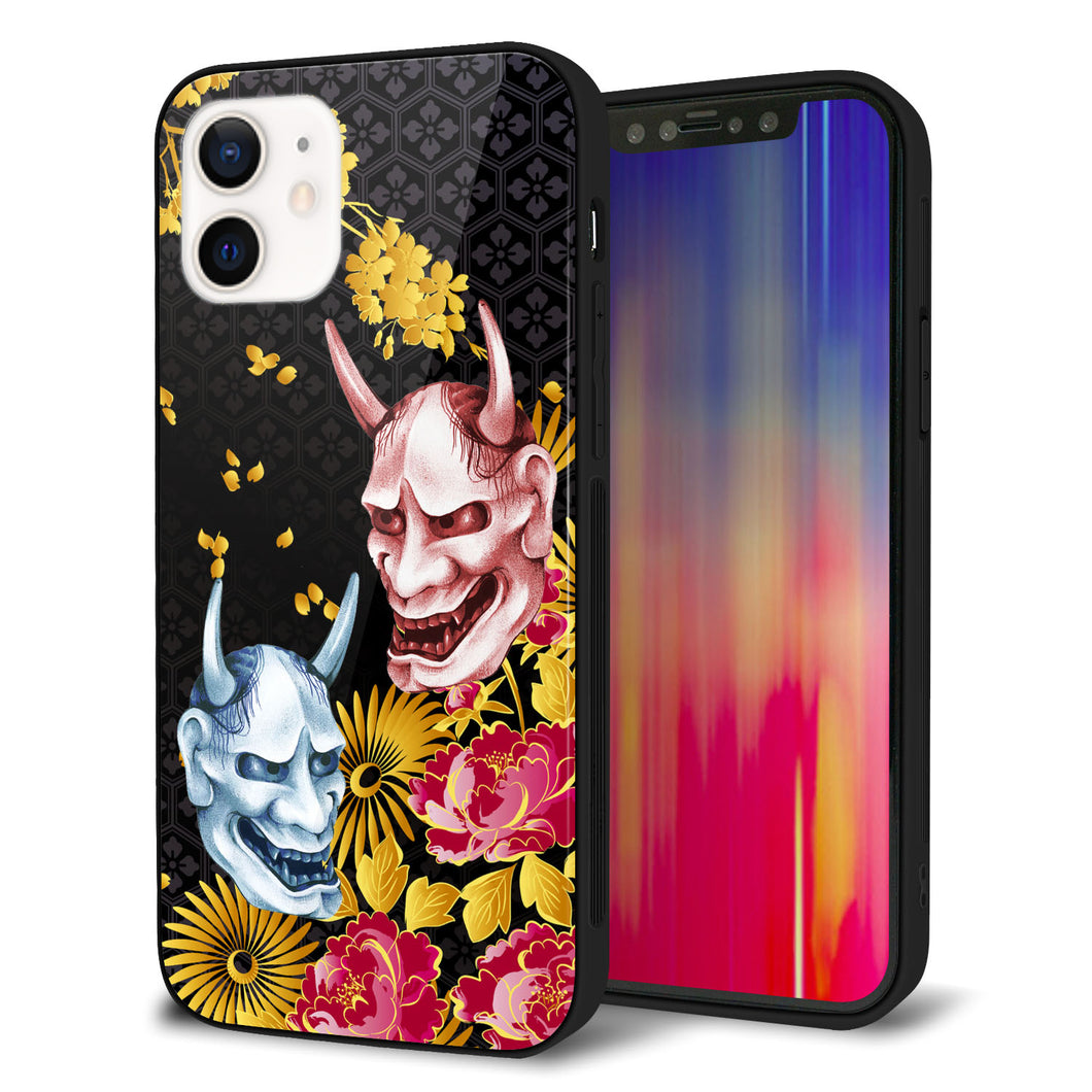 iPhone 12 強化ガラス＆TPUスマホケース ガラプリ【1024 般若と牡丹2】