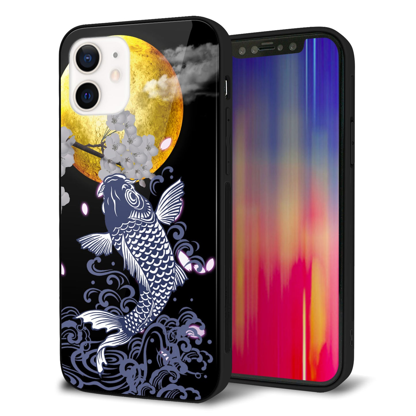 iPhone 12 強化ガラス＆TPUスマホケース ガラプリ【1030 月と鯉】