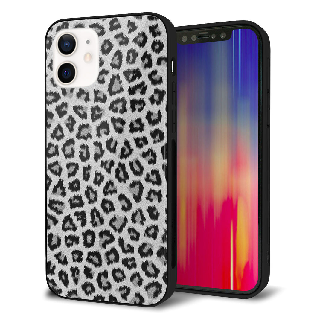 iPhone 12 強化ガラス＆TPUスマホケース ガラプリ【1068 ヒョウ柄ベーシックSグレー】
