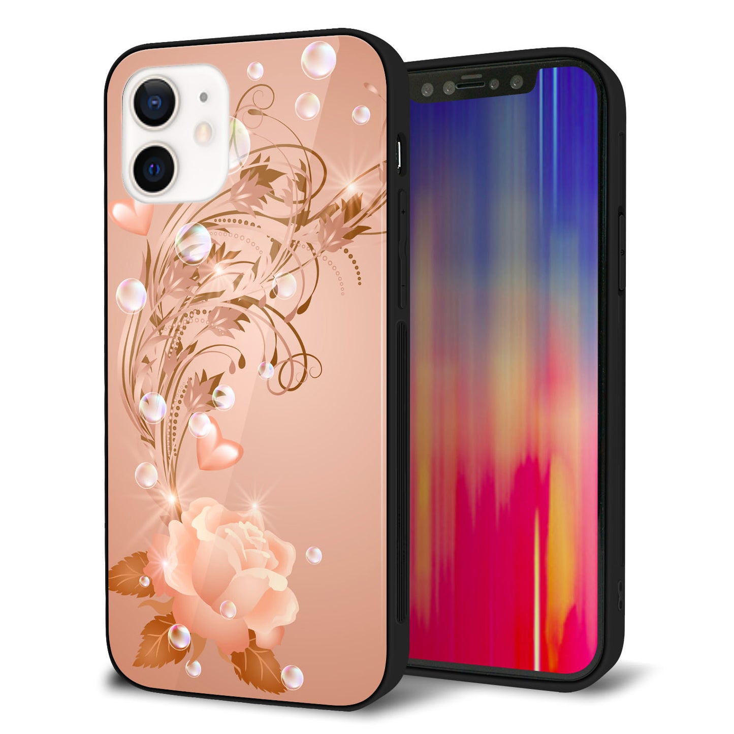 iPhone 12 強化ガラス＆TPUスマホケース ガラプリ【1178 ラブリーローズ】
