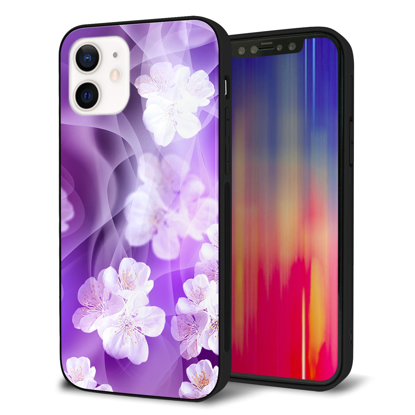 iPhone 12 強化ガラス＆TPUスマホケース ガラプリ【1211 桜とパープルの風】