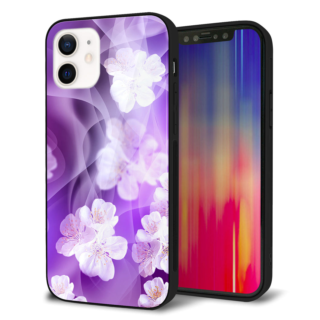 iPhone 12 強化ガラス＆TPUスマホケース ガラプリ【1211 桜とパープルの風】