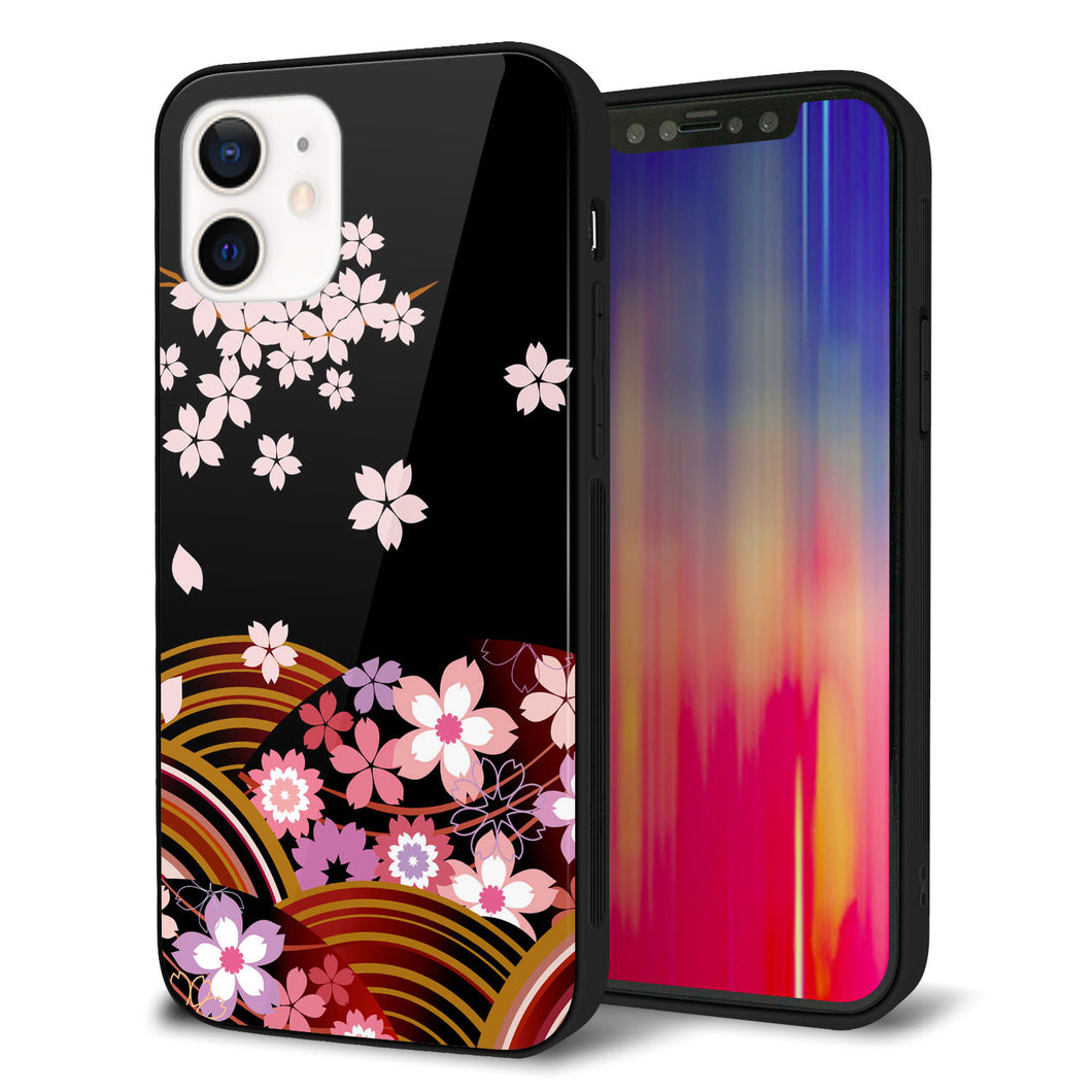 iPhone 12 強化ガラス＆TPUスマホケース ガラプリ【1237 和柄＆筆文字・夜桜の宴】